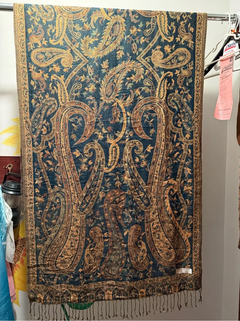 pashmina Paisley Wrap in Blue and Gold Tones